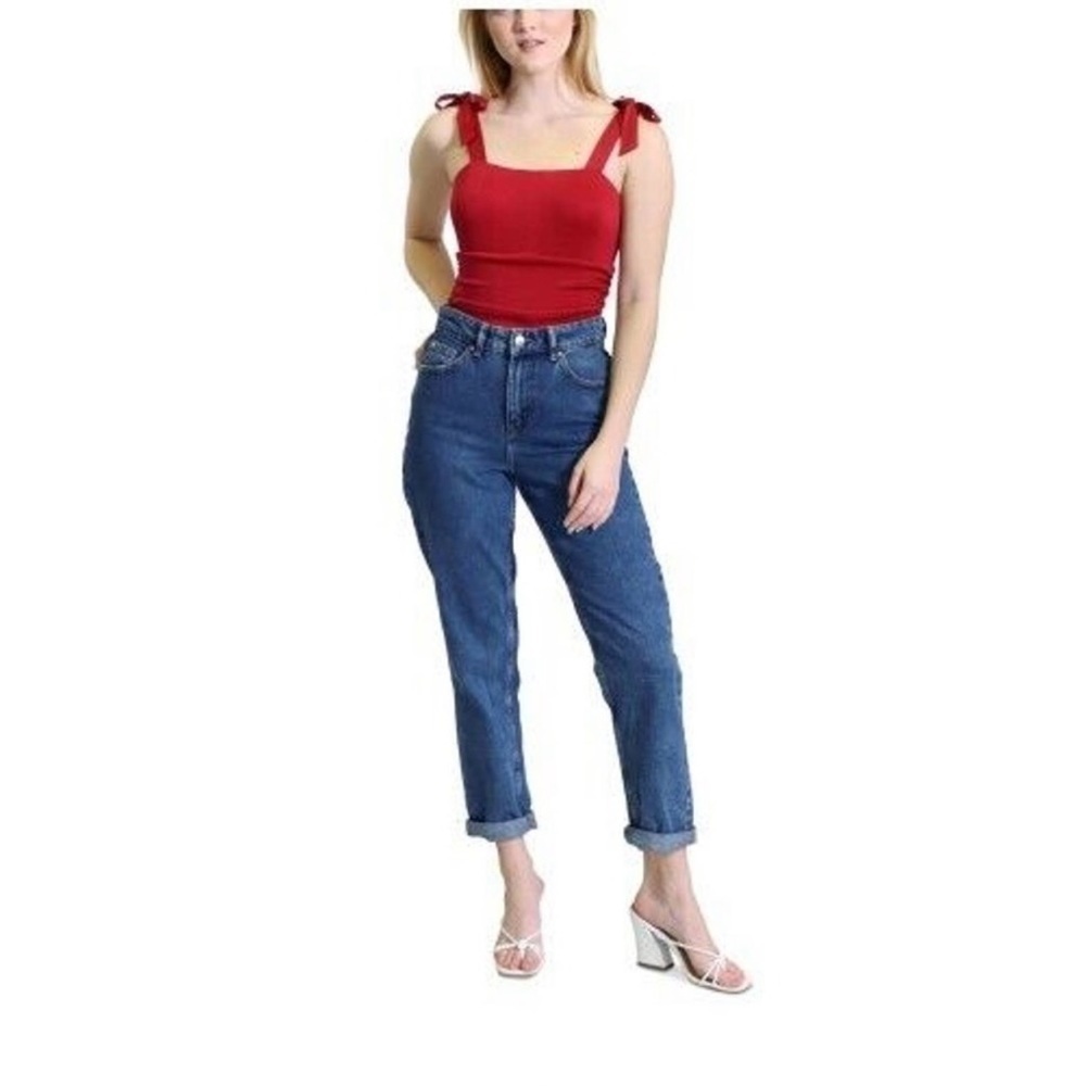 KIT & SKY Women's Ruched Tie Sleeveless Square Neck Bodysuit Top XS NWT